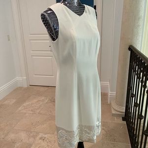 Badgley  Mishka Cream Sleeveless Sheath Dress with Embroderied Hemline